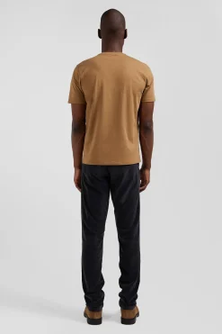Regular camel Pima cotton short-sleeved T-shirt