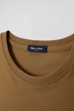 Regular camel Pima cotton short-sleeved T-shirt