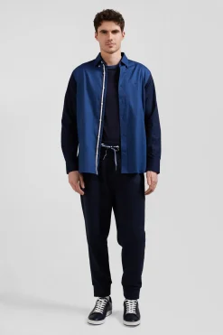 Regular camel pinpoint cotton bicolour shirt with back embroidery