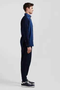Regular camel pinpoint cotton bicolour shirt with back embroidery