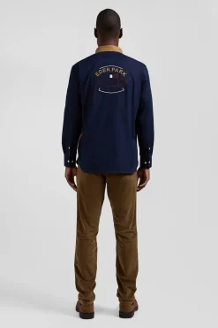 Regular camel pinpoint cotton bicolour shirt with back embroidery