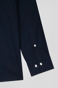 Regular camel pinpoint cotton bicolour shirt with back embroidery