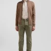 Regular camel plain wool and cotton zipped cardigan