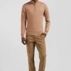 Regular camel semi-zipped wool and cotton jumper