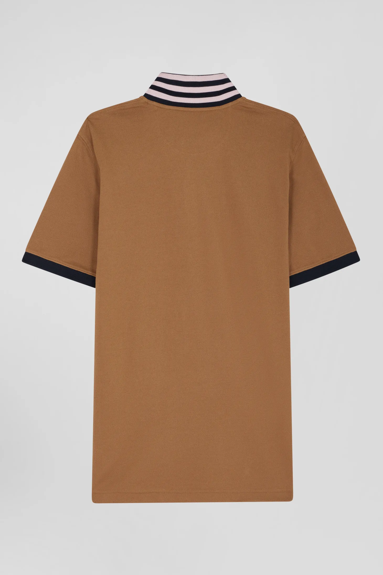 Regular camel short-sleeved cotton piqué polo shirt with contrasting details