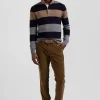Regular camel stretch cotton velvet chino trousers