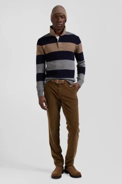 Regular camel stretch cotton velvet chino trousers
