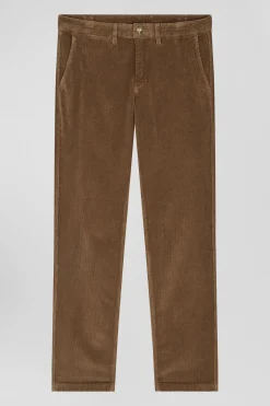 Regular camel stretch cotton velvet chino trousers