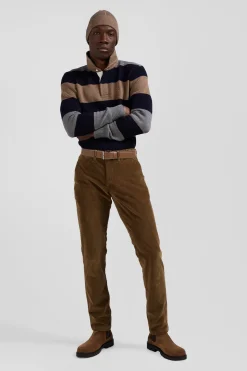 Regular camel stretch cotton velvet chino trousers