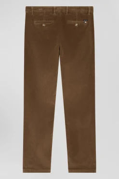 Regular camel stretch cotton velvet chino trousers