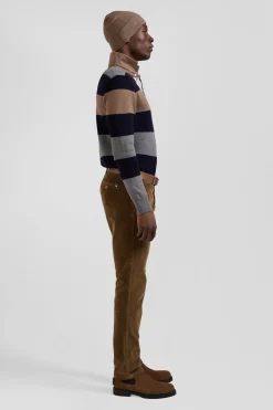 Regular camel stretch cotton velvet chino trousers