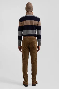 Regular camel stretch cotton velvet chino trousers