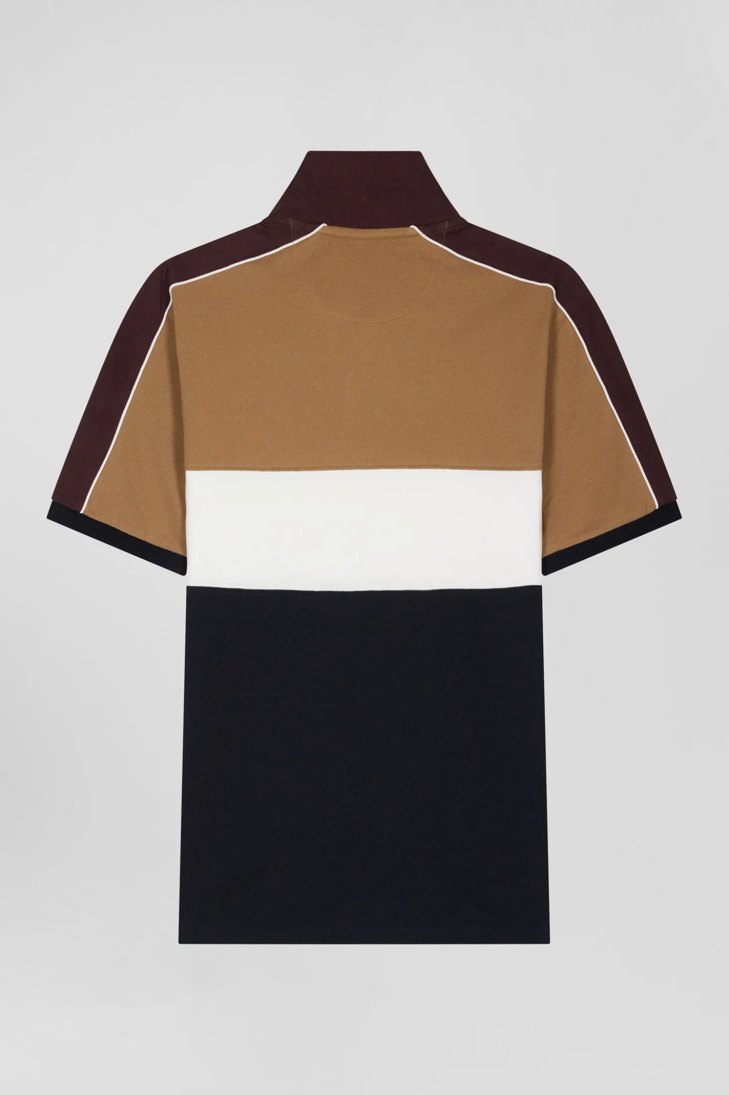 Regular camel tricolor short-sleeved cotton piqué polo shirt with Eden Park lettering