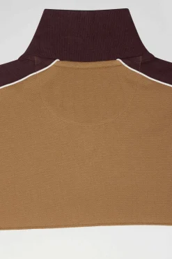 Regular camel tricolor short-sleeved cotton piqué polo shirt with Eden Park lettering