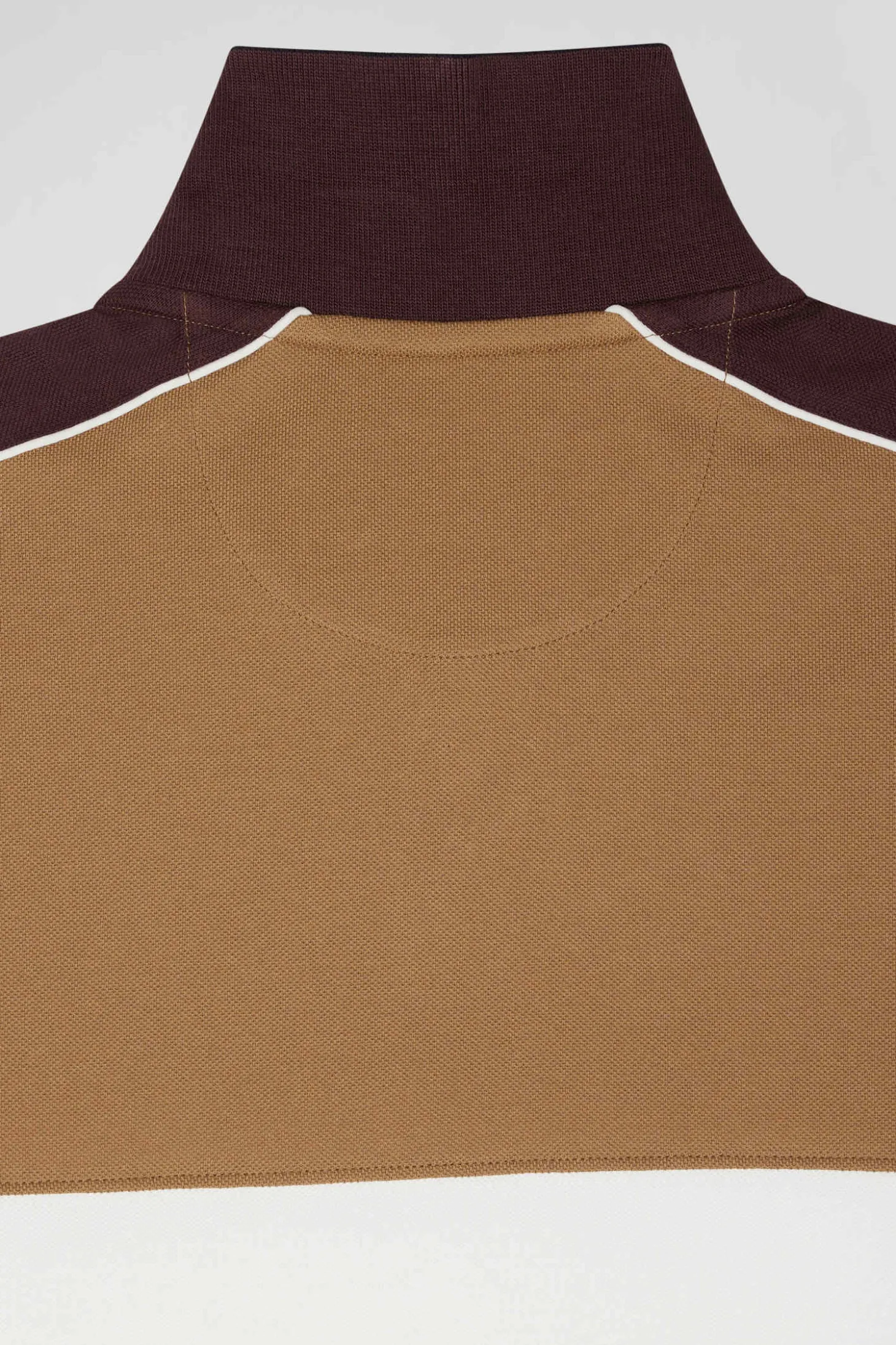 Regular camel tricolor short-sleeved cotton piqué polo shirt with Eden Park lettering