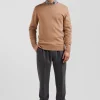 Regular camel wool and cotton crew neck jumper