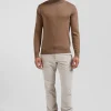 Regular camel wool and cotton turtleneck jumper