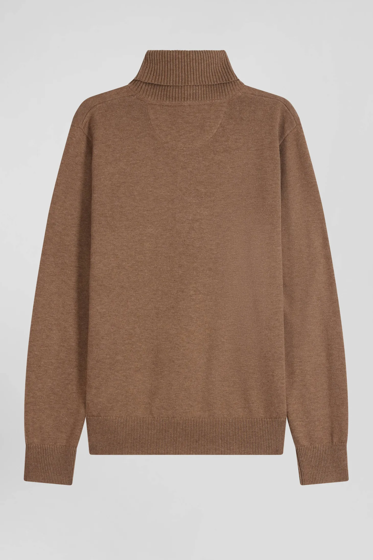 Regular camel wool and cotton turtleneck jumper