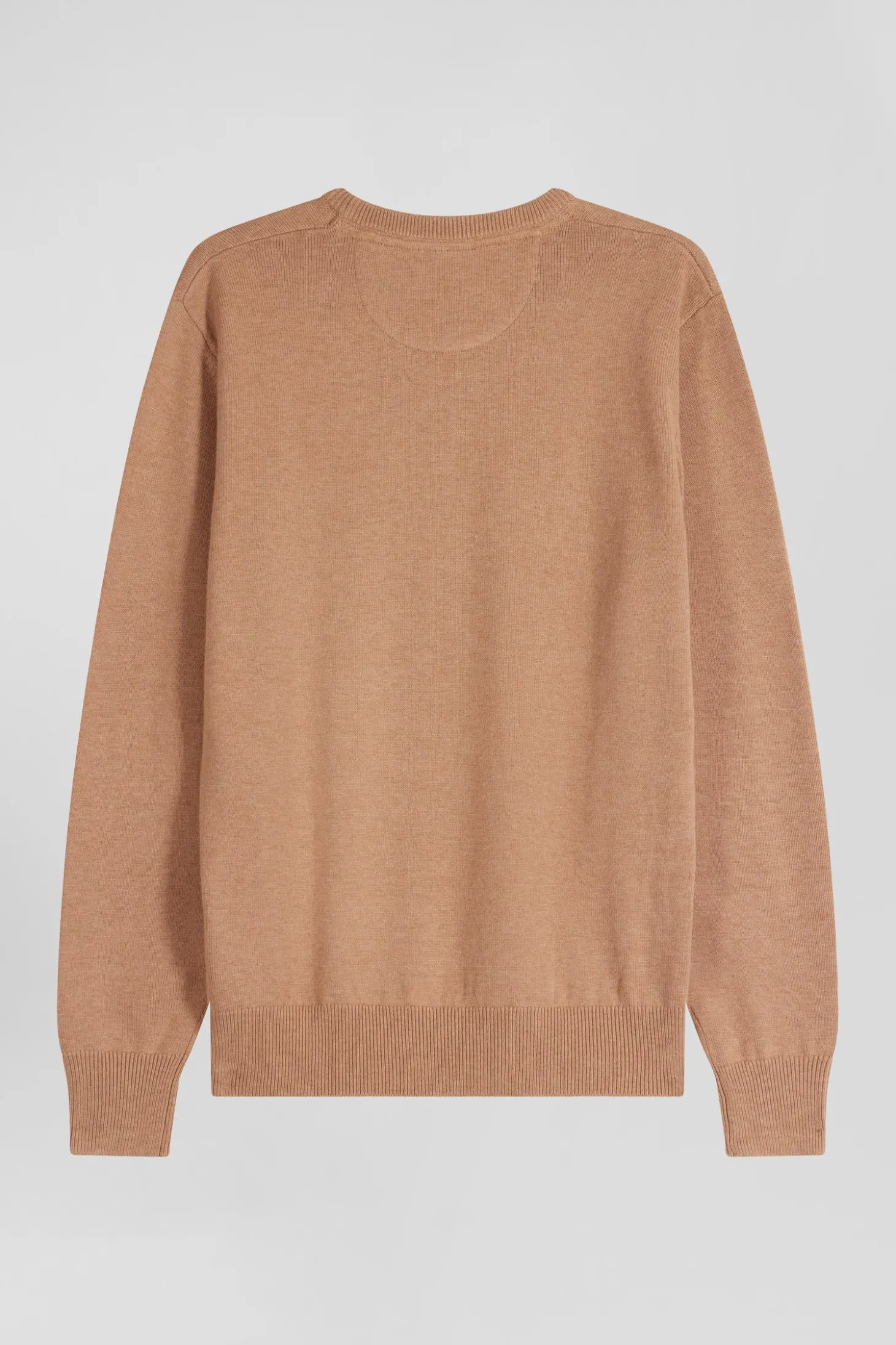 Regular camel wool and cotton crew neck jumper