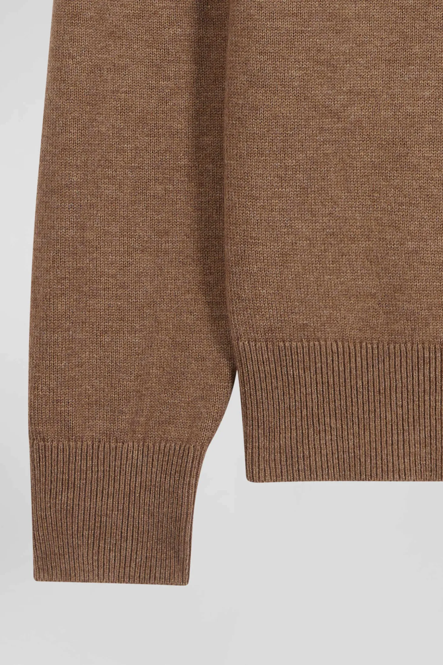 Regular camel wool and cotton turtleneck jumper