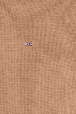 Regular camel wool and cotton crew neck jumper