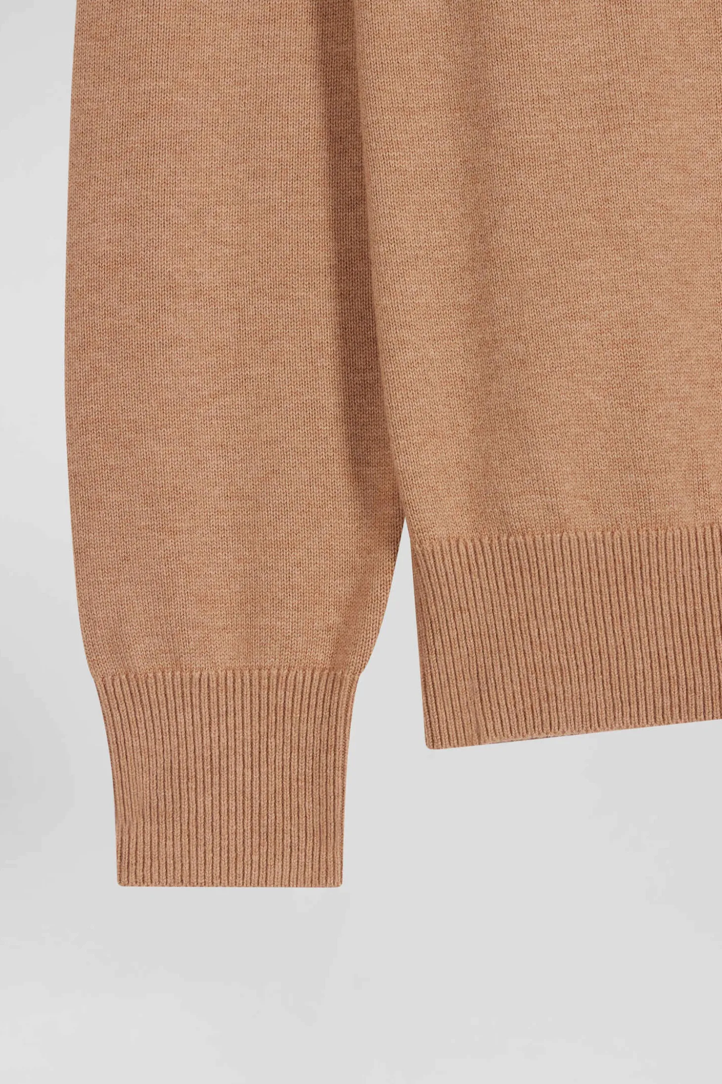 Regular camel wool and cotton crew neck jumper