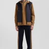 Regular camel zipped bi-material sweatshirt with padded front