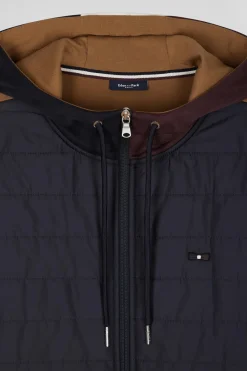 Regular camel zipped bi-material sweatshirt with padded front
