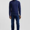 Regular dark blue cotton semi-zipped jumper