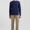 Regular dark blue cotton crew neck jumper