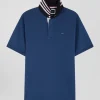 Regular dark blue cotton rugby shirt with contrasted collar