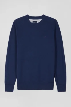 Regular dark blue cotton crew neck jumper