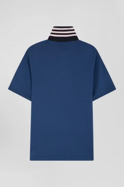 Regular dark blue cotton rugby shirt with contrasted collar