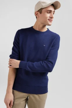 Regular dark blue cotton crew neck jumper