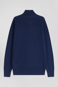 Regular dark blue cotton semi-zipped jumper