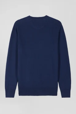 Regular dark blue cotton crew neck jumper