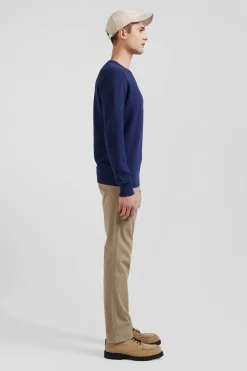 Regular dark blue cotton crew neck jumper
