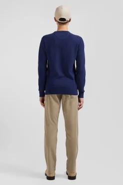 Regular dark blue cotton crew neck jumper