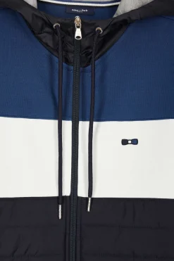 Regular dark blue cotton blend hoodie with padded front