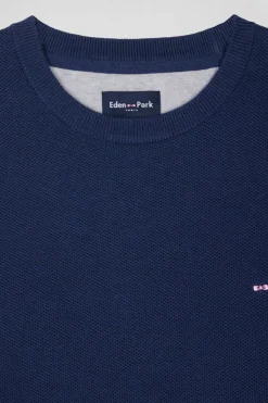 Regular dark blue cotton crew neck jumper