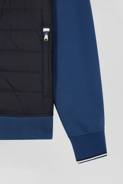 Regular dark blue cotton blend hoodie with padded front
