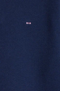 Regular dark blue cotton semi-zipped jumper