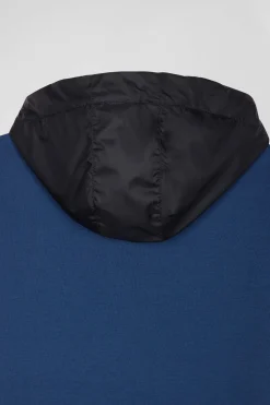 Regular dark blue cotton blend hoodie with padded front