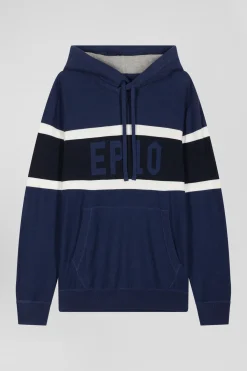 Regular dark blue hooded jumper with EP10 jacquard