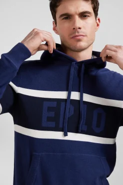 Regular dark blue hooded jumper with EP10 jacquard