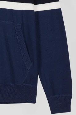 Regular dark blue hooded jumper with EP10 jacquard