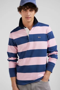 Regular dark blue long-sleeved colourblock cotton rugby shirt with back Eden Park 10 embroidery