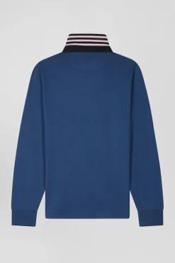 Regular dark blue long-sleeved Pima cotton rugby shirt