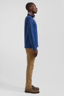 Regular dark blue long-sleeved Pima cotton rugby shirt