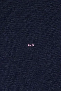Regular dark blue semi-zipped wool and cotton jumper